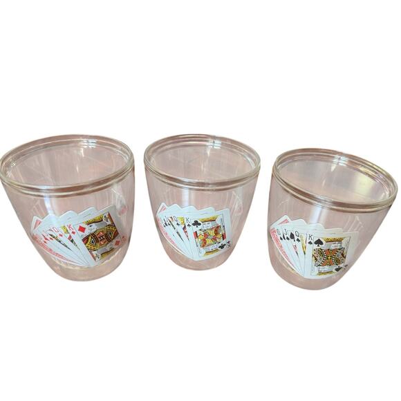 Vintage Playing Cards Tumbler Cups (3) Mid Century Poker Casino Plastic Barware - Picture 1 of 7